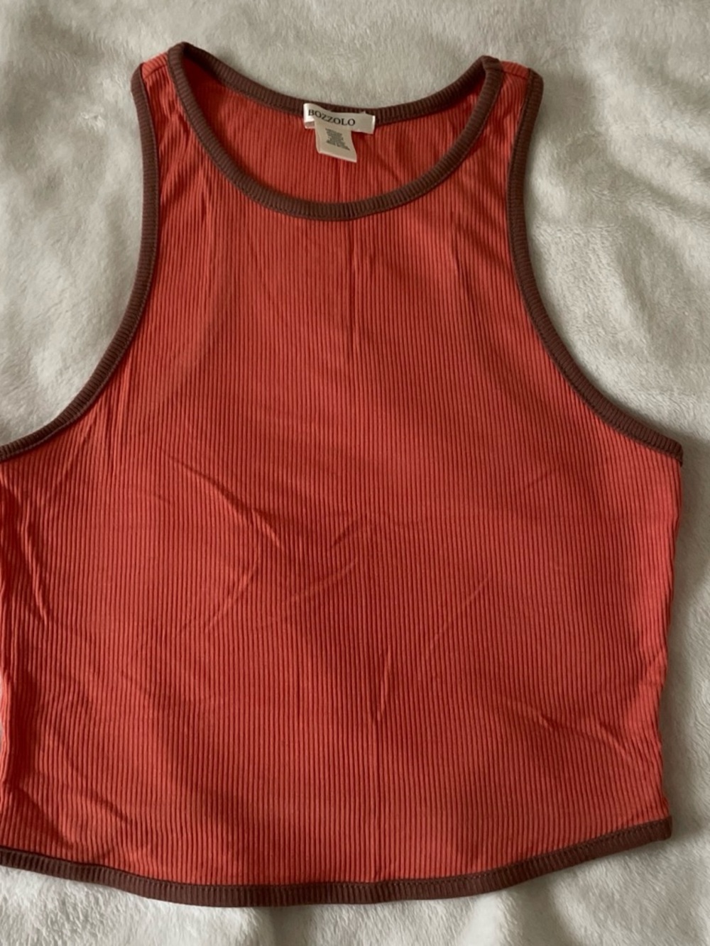 Bozzolo Coral Ribbed Tank with Brown Trim